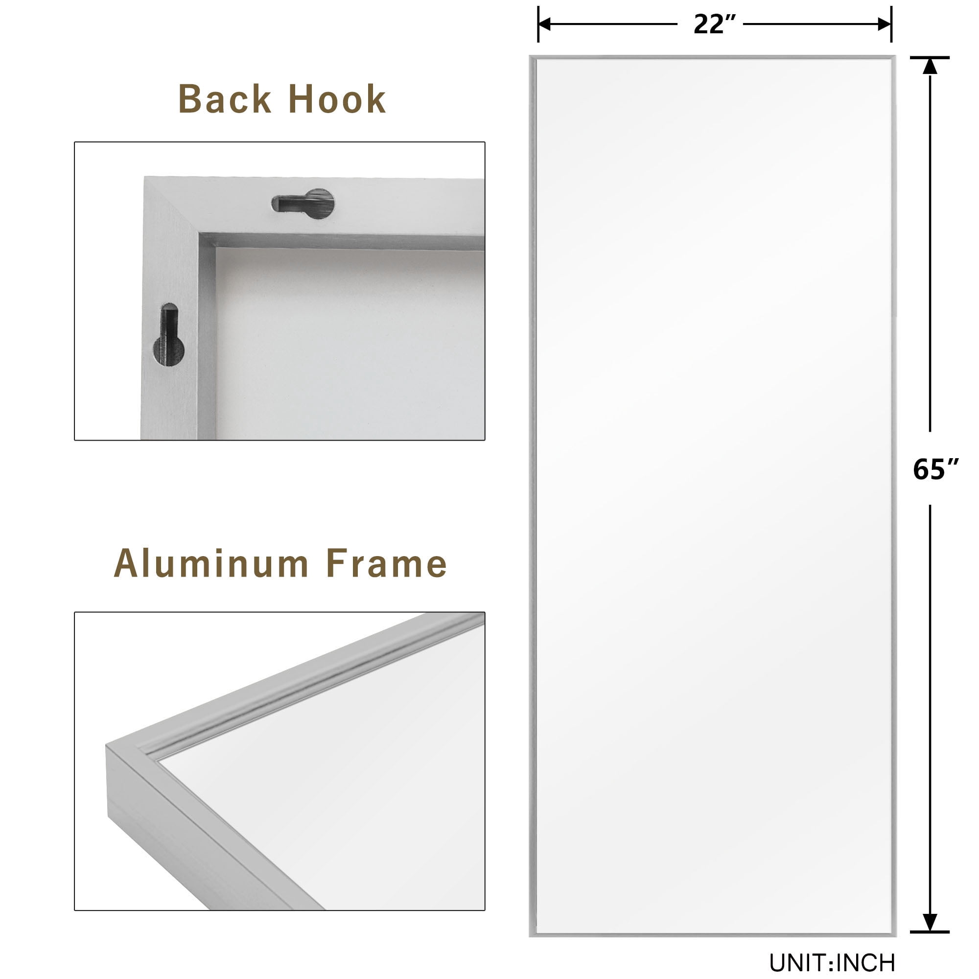 MAYEERTY 64"x22" Full Length Mirror Floor Mirror,Sliver