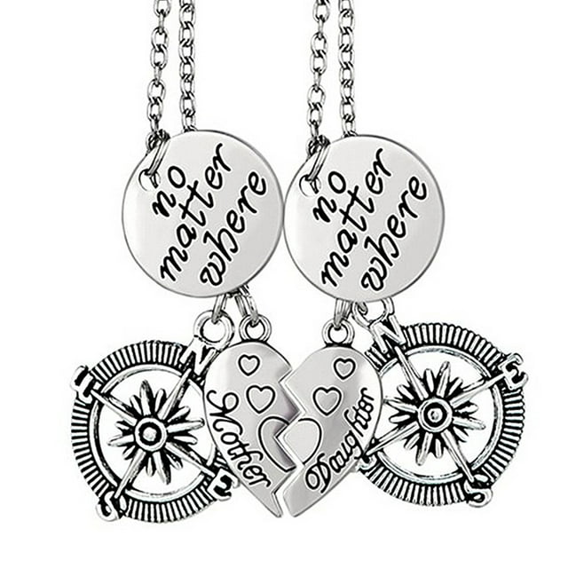 2 collares con colgante de corazón para madre e hija con cadena de plata, regalo para el Día de la Madre.