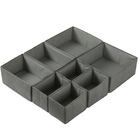 8 Pack Foldable Fabric Drawer Organizer Bins, Detachable Divider Clothes Storage Boxes, Breathable Closet Organizer Trays for Socks Underwear Bra Bedroom Wardrobe Dresser
