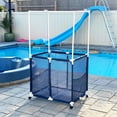 thumbnail image 5 of Essentially Yours Pool Equipment Holder with Towel Drying Bars, Mesh Rolling Double Decker Multi Use Storage Organizer Bin, Extra Large with Towel Hanger, (34.5" W x 25" L x 62.6" H), Blue / White Sty, 5 of 9