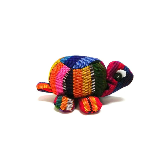 Mini Turtle Guatemalan Multicolored Woven Cotton Striped Pattern Button  Eyed Stuffed Animal Toy Doll - Kids Collectibles Handmade Gifts -  