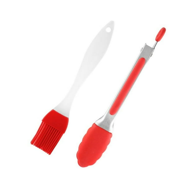 1pc/2pcs Kitchen Tong & Oil Brush Cookware Utensils Food Grade Silicone Cooking Tong Clamp Kitchen Home Salad Serving BBQ Tool