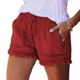 thumbnail image 1 of Qarigey Pantalones cortos de mezclilla elásticos para mujer, pantalones cortos de mezclilla para adolescentes, vacaciones en la playa, Prendas para la parte inferior del cuerpo Rojo METRO, 1 of 6