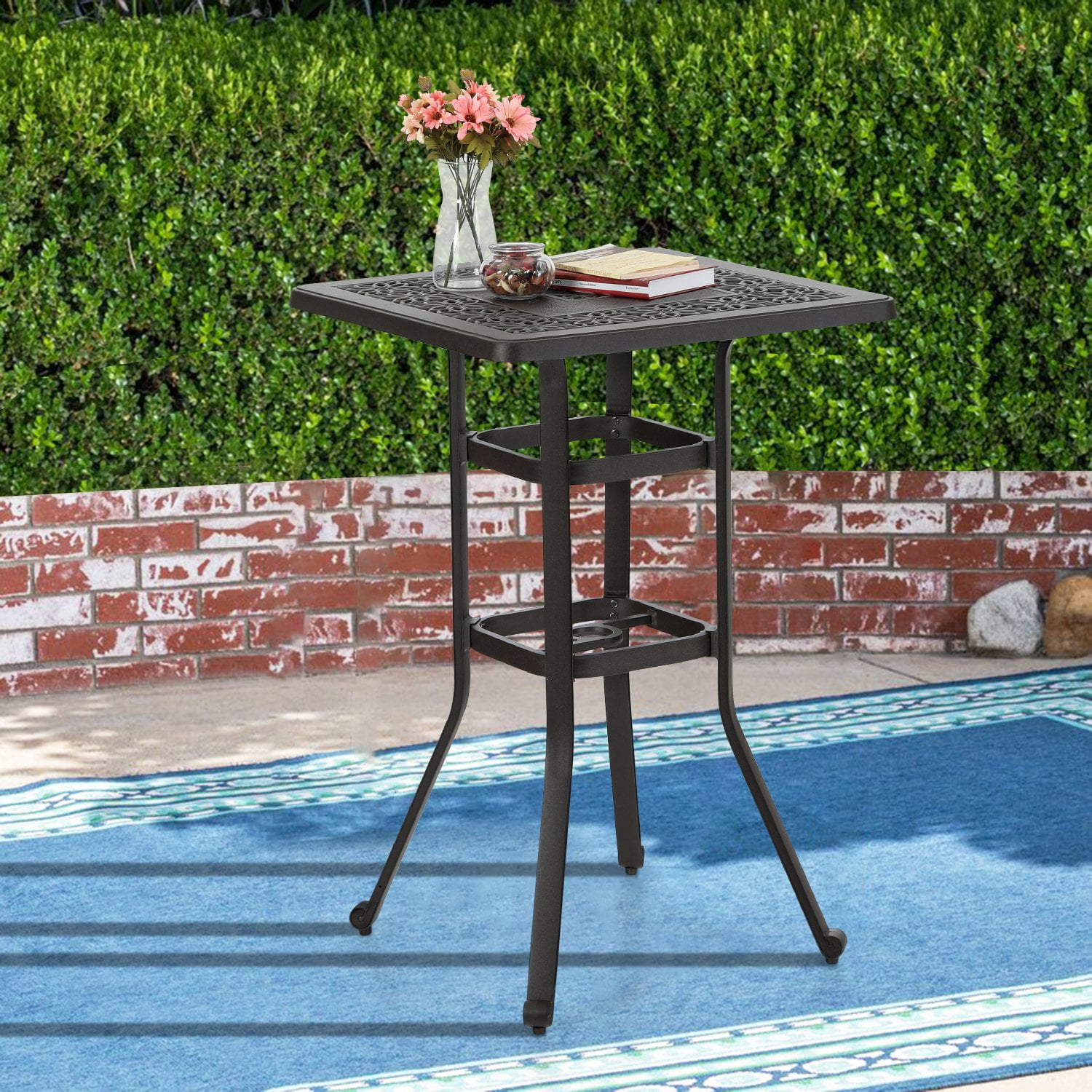 Captive Design Cast Aluminum Outdoor Dining Table Square Bar Table with