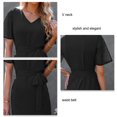 thumbnail image 4 of Vestido cruzado con nudo en la cintura, vestido informal de verano con manga corta y cuello en V para uso diario, vacaciones en la playa, negro M, 4 of 5