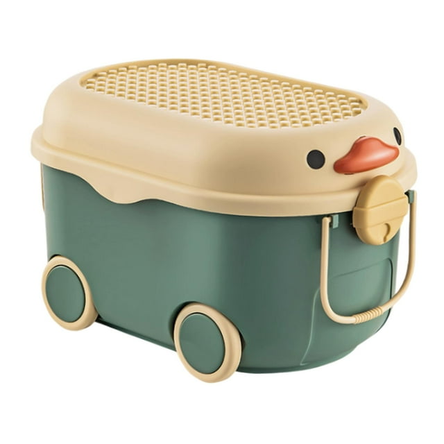 GROWTH TANK Cartoon Duck Boîte de Rangement pour Jouets en Forme avec Roues Bac de Rangement Portable Vêtements de Bébé Vert Moyen