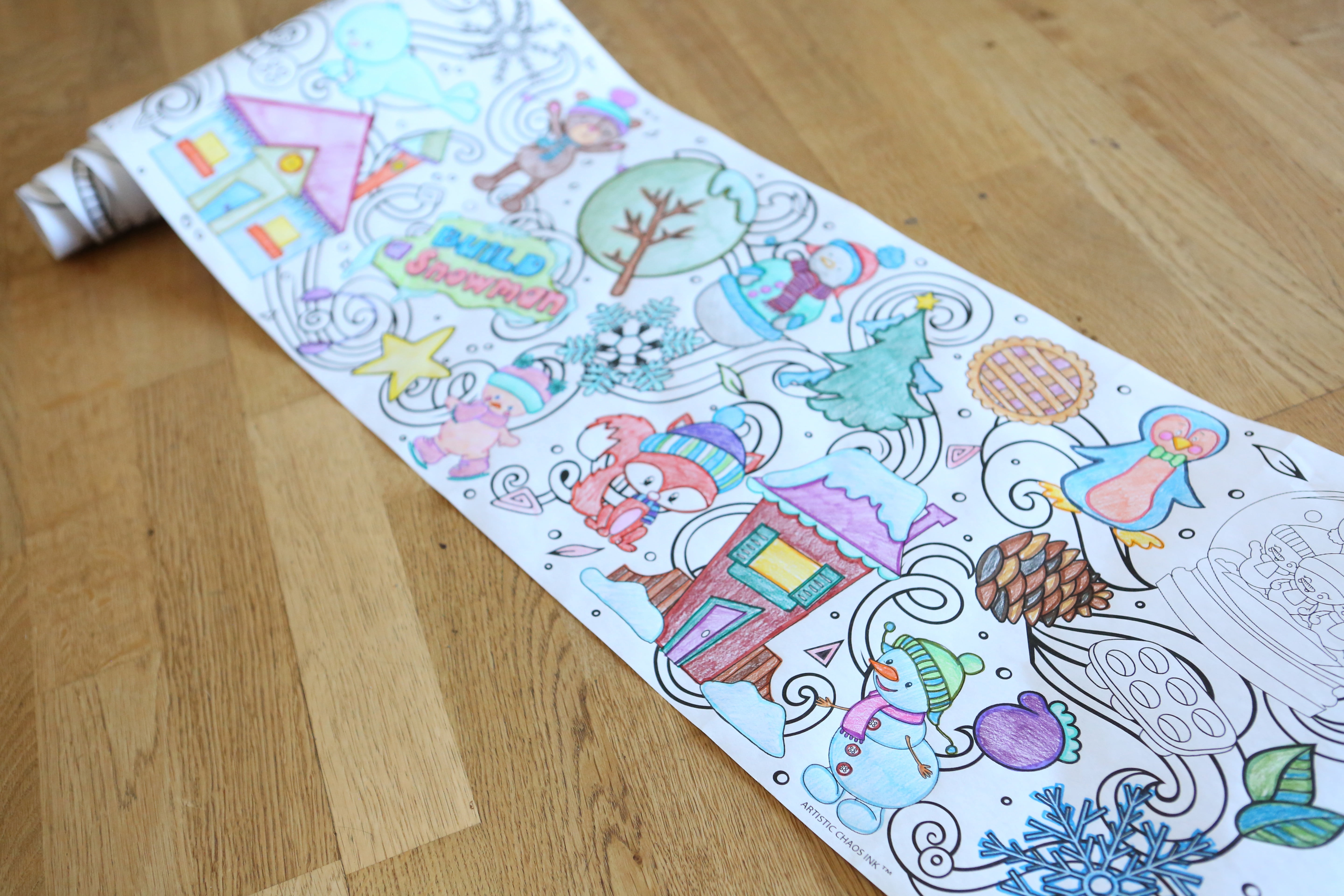 Coloring Paper Roll - 18-Foot Drawing Paper Roll for Kids and Adults, Use in Kids' Easel or as Giant Coloring Poster, Large Sheet with Durable Paper, Perfect for Parties, Classrooms & Work (Winter)