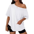 thumbnail image 6 of Seffadzy Womens Oversized T-Shirts Short Sleeve Off The Shoulder Loose Fit Tops Casual Summer Daily Workout Yoga Shirts, 6 of 6