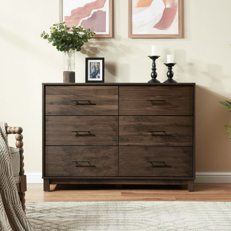 CHITOOMA 6 Drawer Fluted Dresser for Bedroom, Modern Wooden Long Dresser,  Storage Cabine Chest of Drawers for Living Room Hallway, Walnut -  Walmart.com