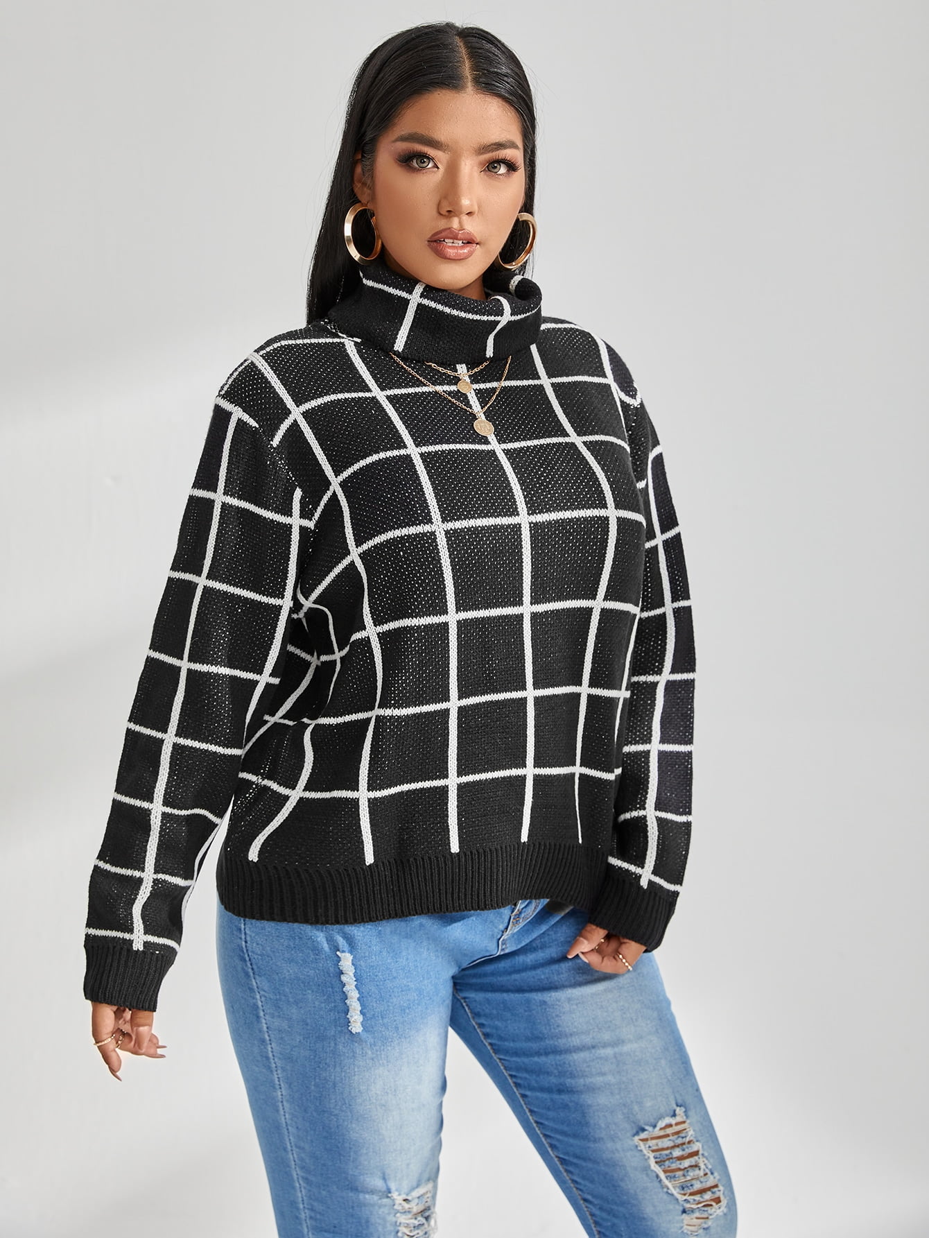 Women's Plus Size Grid Pattern 