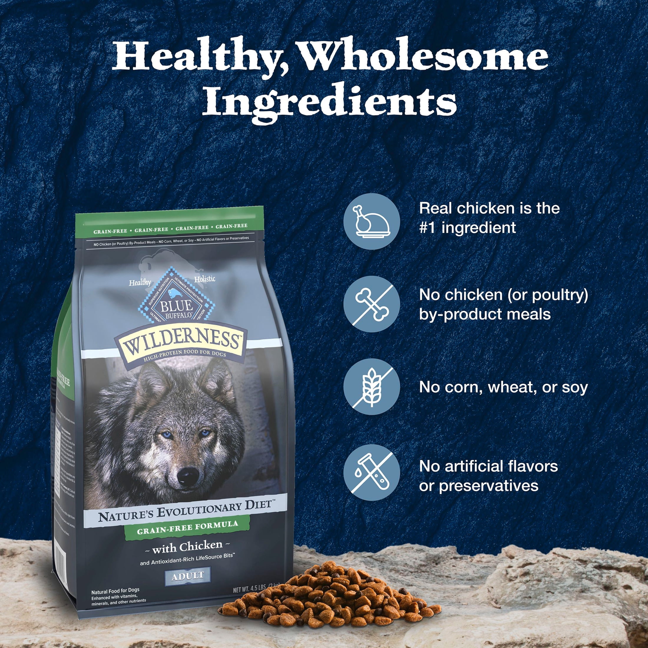 Blue Buffalo Wilderness High-Protein, Grain-Free Chicken Adult Dry Dog Food 4.5lb Bag