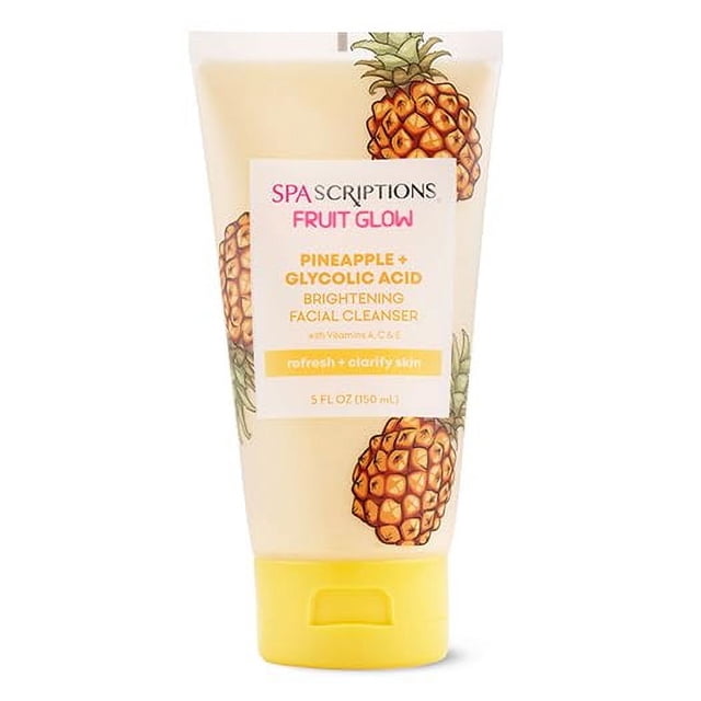 SpaScriptions Fruit Glow Piña + Limpiador facial iluminador de ácido glicólico con vitaminas A C y E 5 onzas líquidas