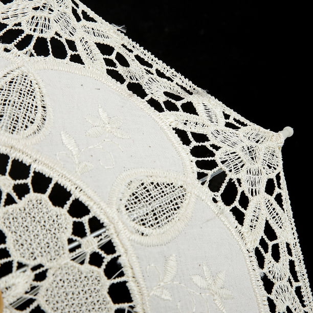 Parapluie En Dentelle Vintage – Décoration Mariage, Cosplay – Taille M/L, Manche Bois – Beige