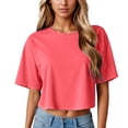 thumbnail image 6 of Womens Short Sleeve T-Shirts Summer Tops Casual Round Neck Solid Short Basic Tees Casual Shirts for Women, 6 of 7