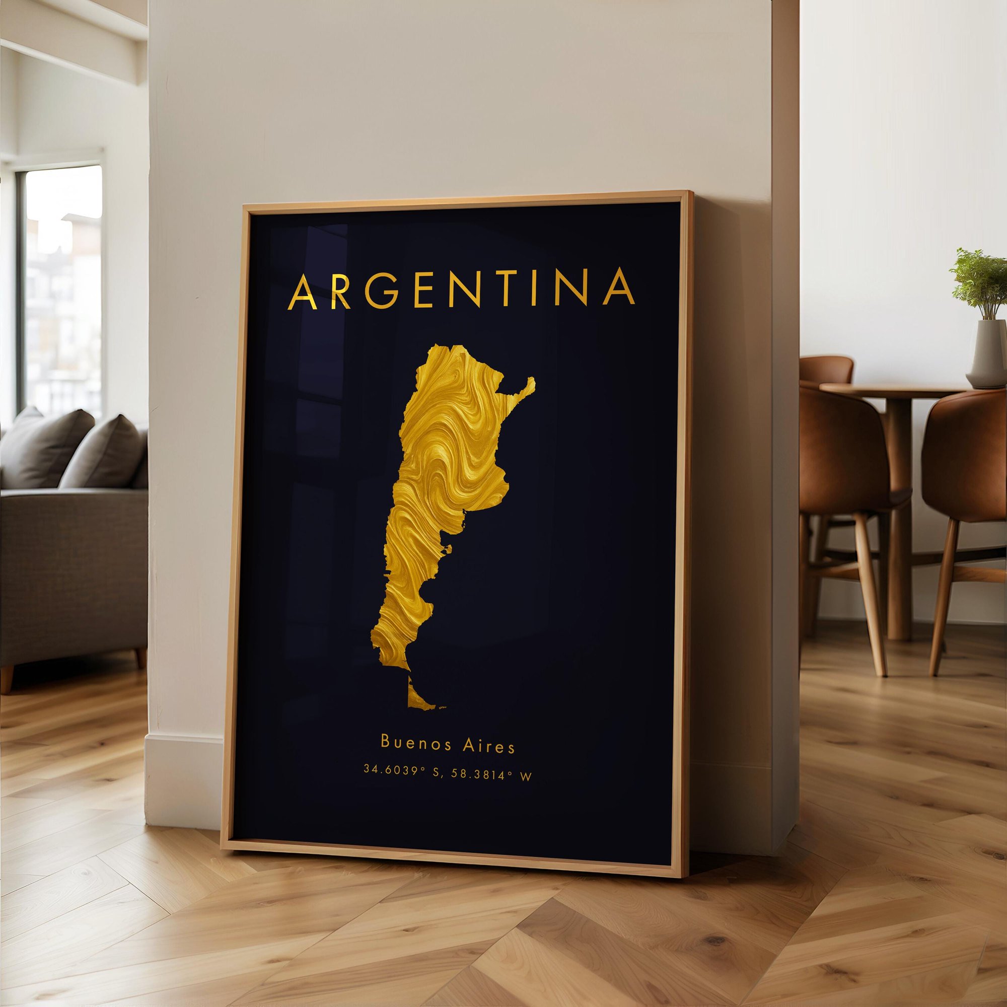 Argentina Map PRINTED Poster Gold South America Wall Art Print Home Decor Geography Map Gift Wallpaper