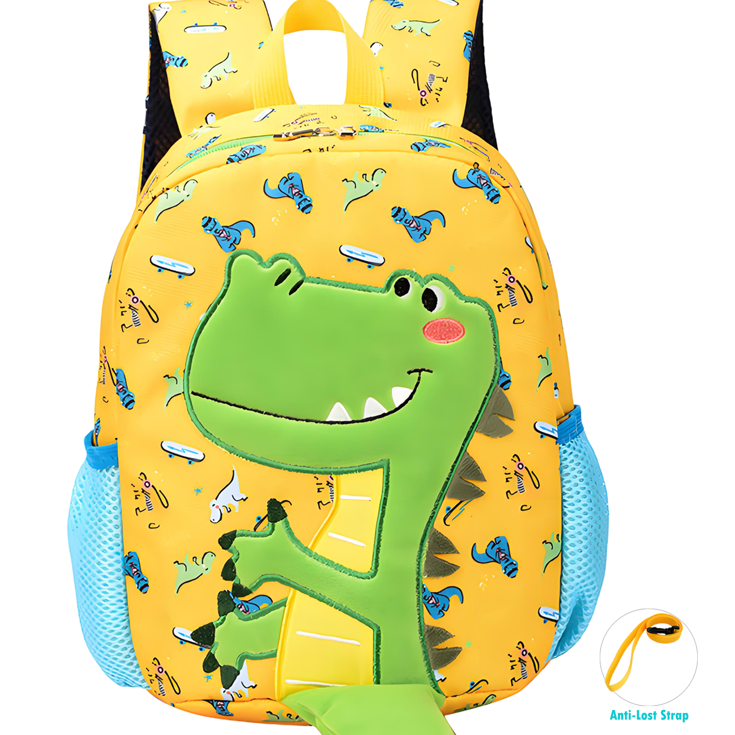 AlmosTen Toddler Backpacks for Boys Girls 2-4,Backpack for School Cute Kids Teens Bookbag for Kindergarten Elementary Preschool Dinosaur Backpacks for Toddler boys(Yellow)