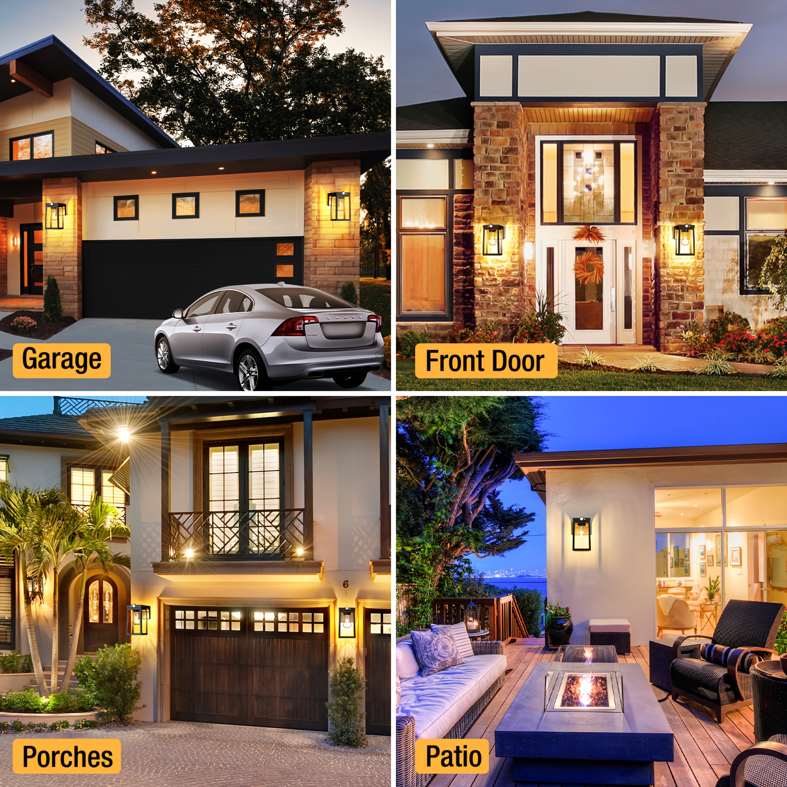 2 pack Solar Wall Lights Outdoor with Motion Sensor, Dusk to Dawn Exterior Wall Lighting Fixtures Waterproof, LED Patio Lights Wall Sconce Outside Anti-Rust for Garage Frontdoor House, Black
