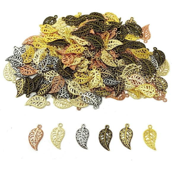 GFDYREE JIALEEY 210 Pcs Mélangés 6 Couleurs Breloques Feuilles Filigranes Creuses Fournitures d'Artisanat pour Fabrication de Colliers Bracelets Bijoux