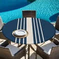 thumbnail image 6 of Navy Blue Beige Striped Round Tablecloth, Fitted Table Cover with Elastic for 45"-54" Round Tables, Modern Farmhouse Retro Lines Table Cloth Outdoor Indoor Dinning Party Waterproof Tablecloths, 6 of 7