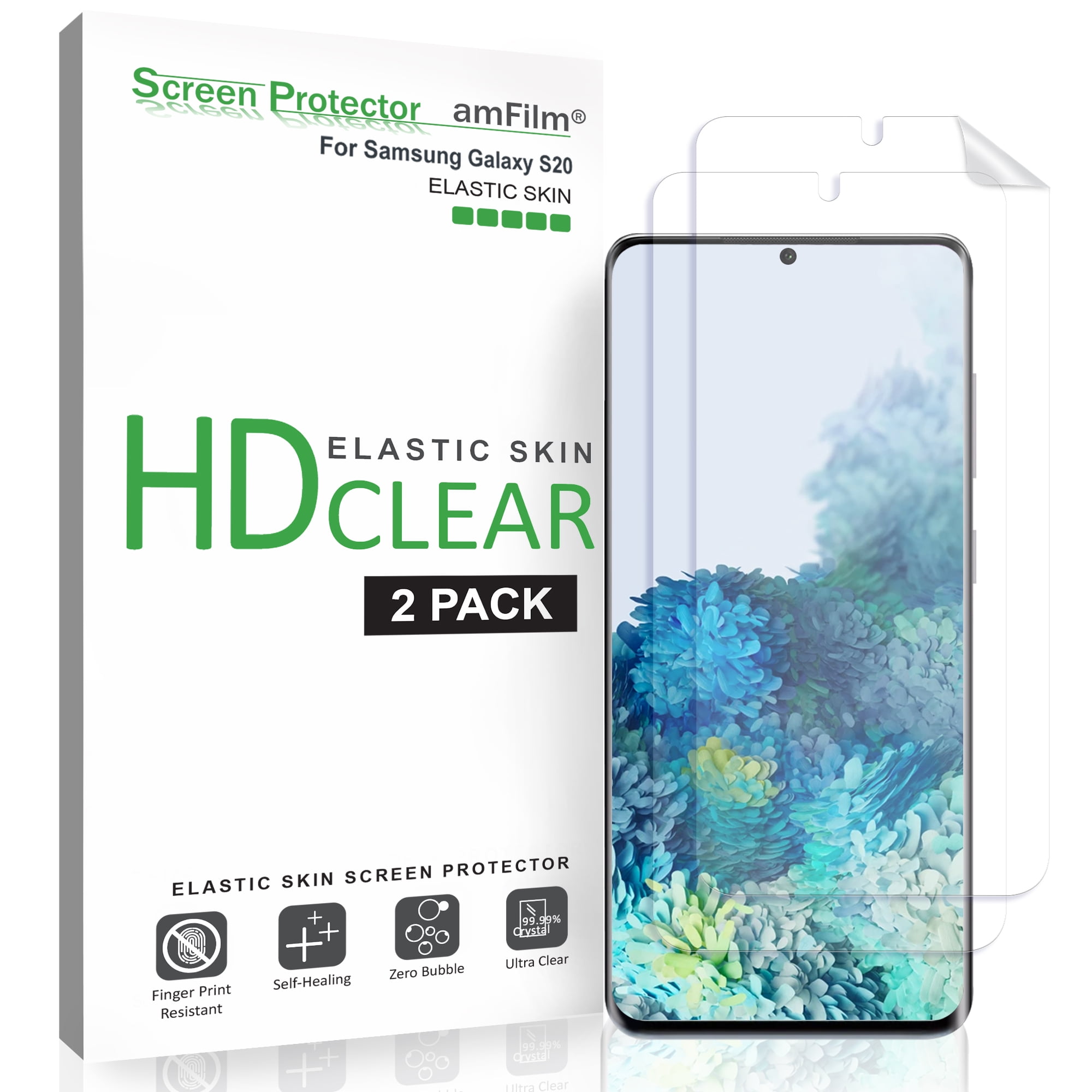 Galaxy S20 Screen Protector (2 Pack), amFilm Flexible (Case Friendly