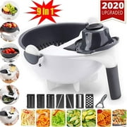New 9 in 1 Multifunction Magic Rotate Vegetable Cutter with Drain Basket Large Capacity Vegetables Chopper Veggie Shredder Grater Portable Slicer Kitchen Tool with 8 Dicing Blades