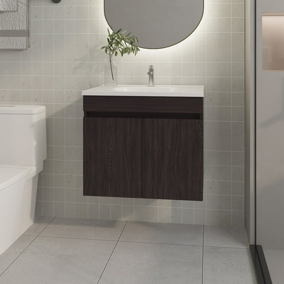Modern Bathroom Vanity FM FURNITURE Rainbow City Vanity with 2 Doors, Wengue,Wooden Bathroom Vanity