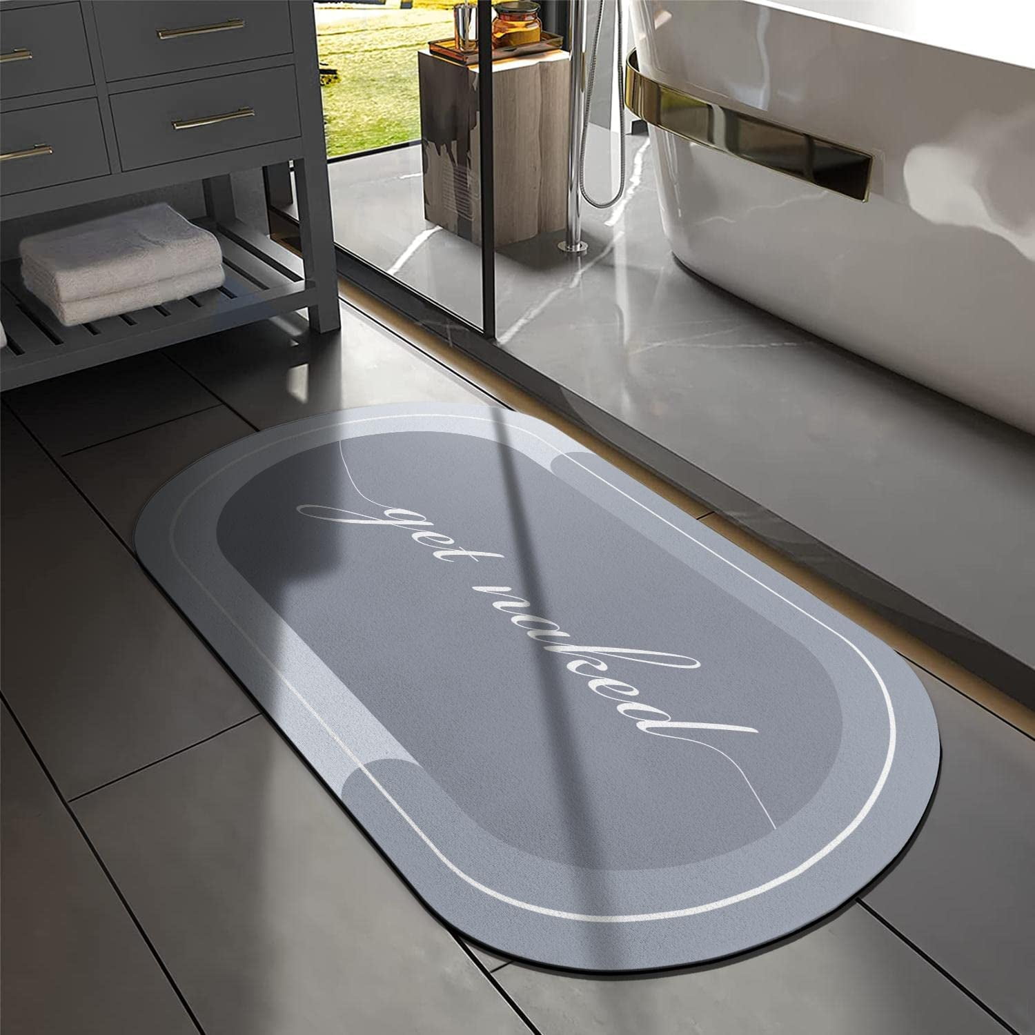 Funny Get Naked Bath Mat 20"x32" Super Water Absorbent Quick Dry Rubber