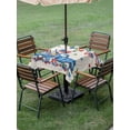 thumbnail image 4 of Outdoor Tablecloths with Umbrella Hole & Zipper, Independence Day 54x54 Inch Square Tablecloths, Farmhouse American Flag Truck Star Burlap Waterproof Table Cloth, Patio/Pool/Picnic Table Covers, 4 of 8