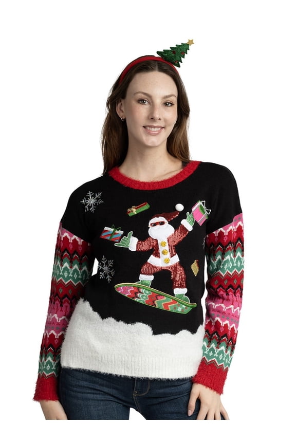 Women's Snowboard Santa Ugly Christmas Sweater