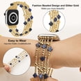 thumbnail image 4 of Gold Beaded Bracelet Compatible with Apple Watch Band 42mm/44mm/45mm/49mm/46mm Series 10 9 8 7 SE Women, Fashion Simple Lapis Lazuli Lucky Clover Handmade Stretch Strap for iWatch Series SE, 4 of 7