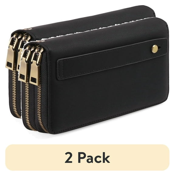 (2 pack) FALAN MULE Wallet for Women Clutch RFID Blocking Wristlet Leather Purse Large Capacity Credit Card Holder with Grip Hand Strap