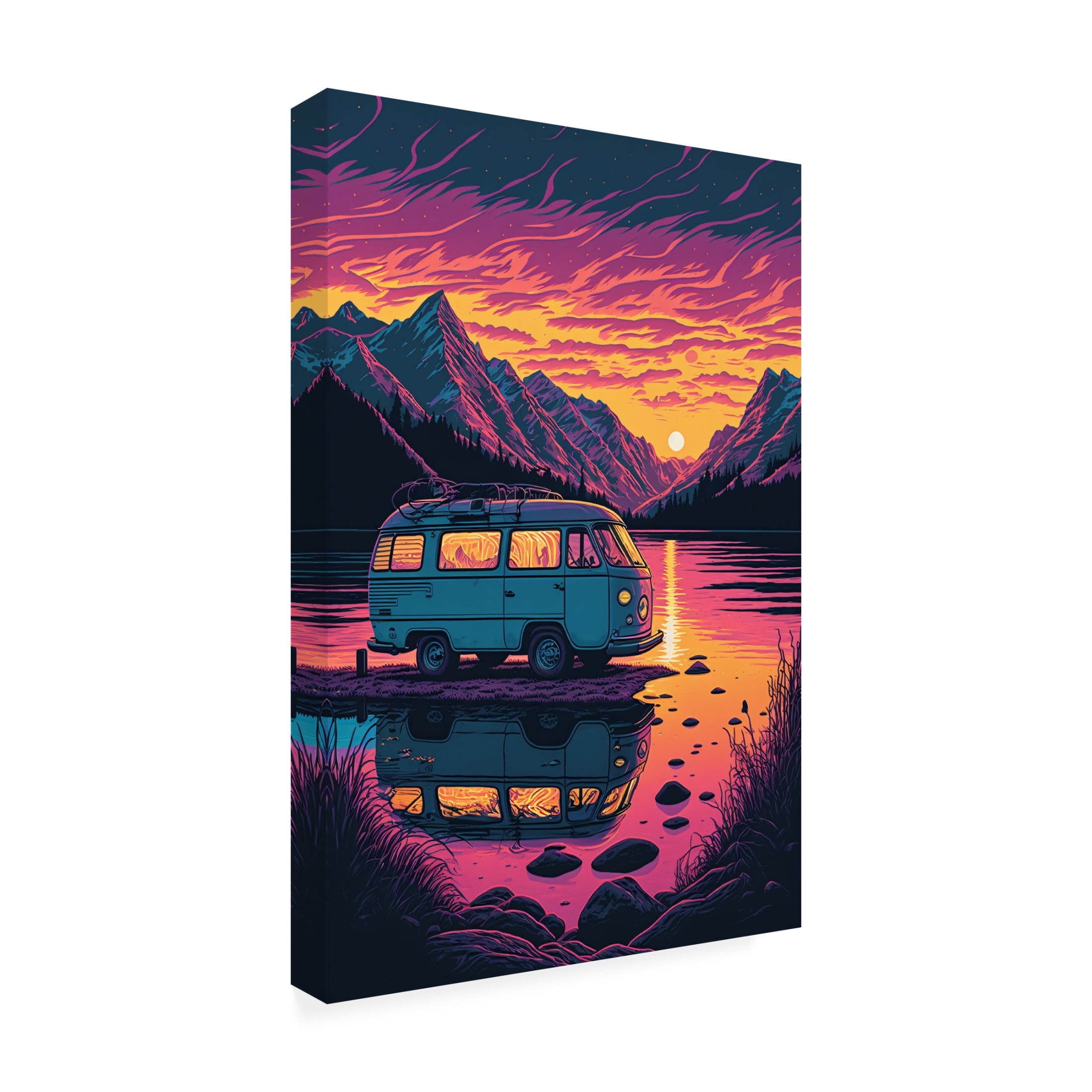 Canvas Wall Art - Ray Heere 'Silkscreen Camper On The Lake 20' Wall Art for Living Room, Bedroom, or Office Décor by Trademark Fine Art - 12 x 19 Inches