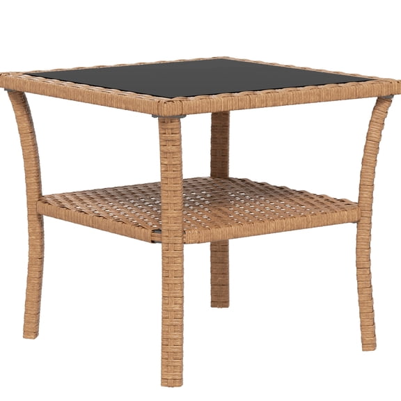 Versatile Outdoor Use / Square Table with Storage Shelf / Sleek Tempered Glass Top