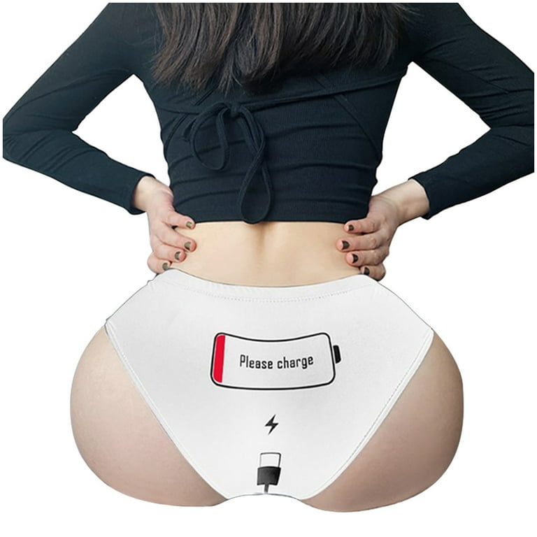 Lopecy-Sta Funny 'Please Charge' Print Women Sexy Panties Cartoon Stretch  Soft Seamless Underwear Discount Clearance Underwear Women Birthday Present  White 