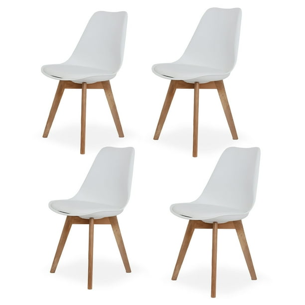 Sillas de Comedor Modernas con Asiento Acolchado de Diseño Minimalista Tipo Eames Pedestal - Sillas Ergonomicas Acojinadas con Estructura de Madera Ideales para Interior Set de 4 Piezas