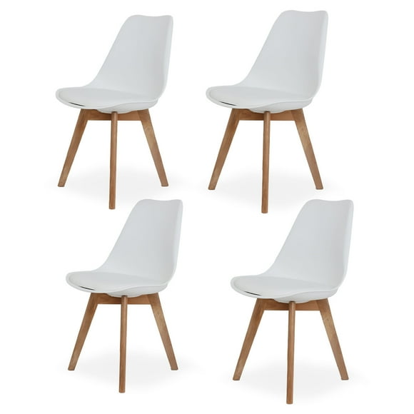 Sillas de Comedor Modernas con Asiento Acolchado de Diseño Minimalista Tipo Eames Pedestal - Sillas Ergonomicas Acojinadas con Estructura de Madera Ideales para Interior Set de 4 Piezas