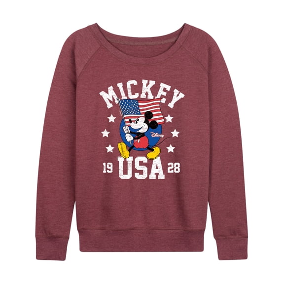 Disney - Mickey Waving Flag Usa - Women's Lightweight French Terry Long Sleeve Shirt