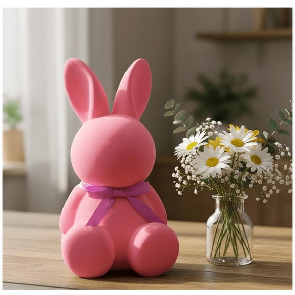 Easter Bunny Flocked Tabletop Decorations - Bright Holiday Colors - Standing Bunnies - for Tabletop, Mantel Decor - (Pink)