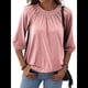 thumbnail image 3 of Camiseta de Cuello Redondo para Mujer, Blusa de Algodón de Media , Mangas 3/4, Informal, Holgada, Plisada, Básica. Rosa XXL, 3 of 7