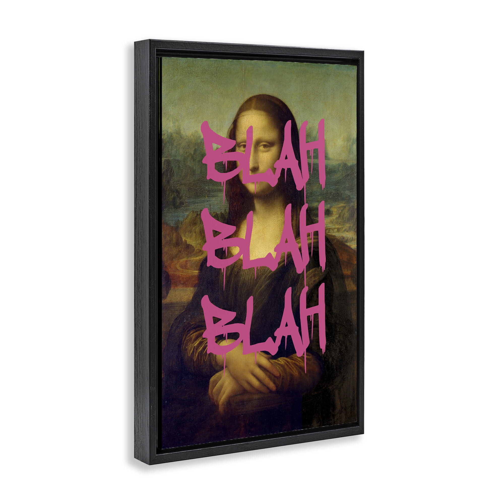 Graffiti Over Mona Lisa Black Framed Floater Canvas Wall Art, design by Masters Redux