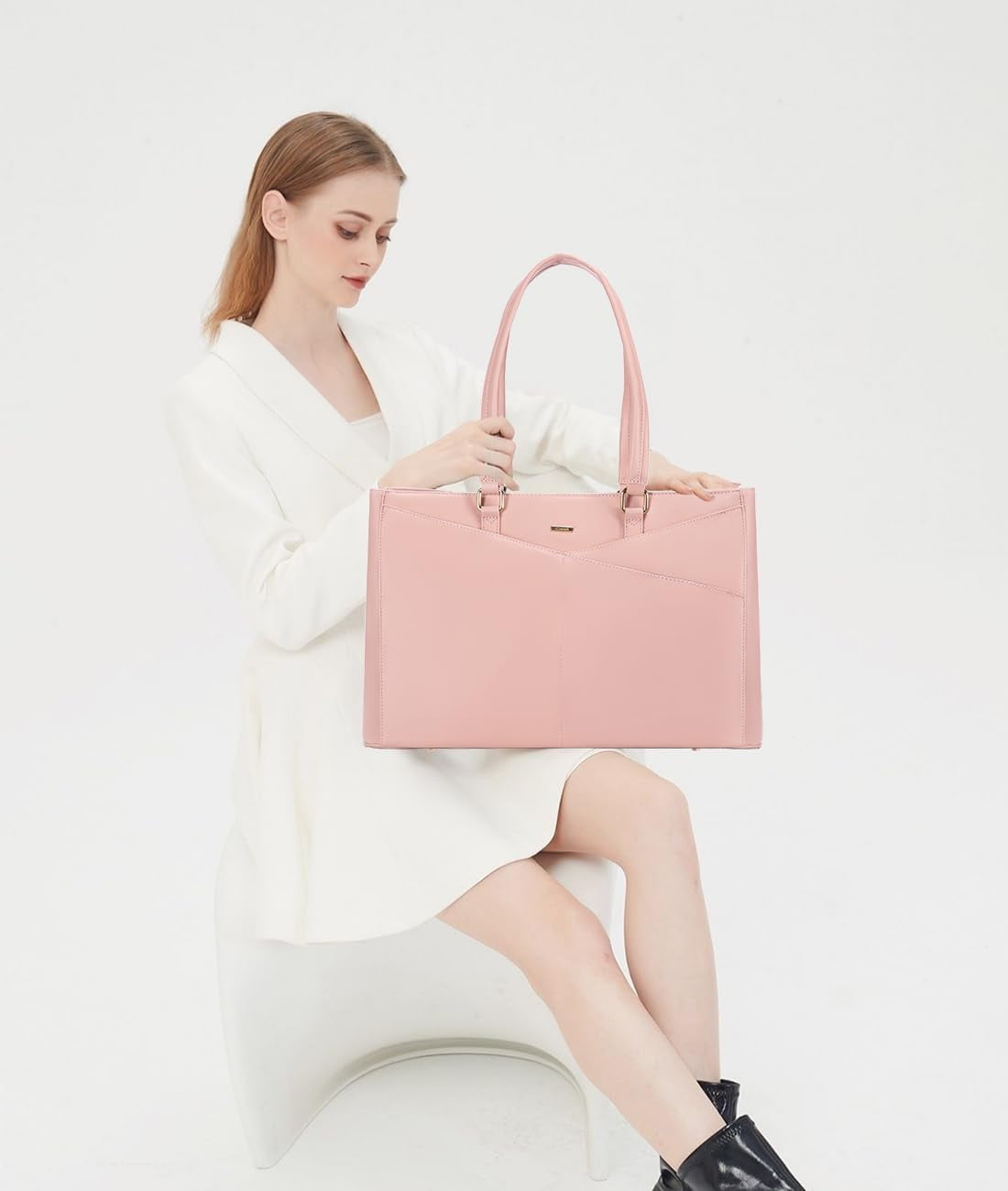 Laptop Bag for Women 15.6 Inch Tote Bags Waterproof Leather Briefcase Computer Women Business Office Work Bag,Bright Pink