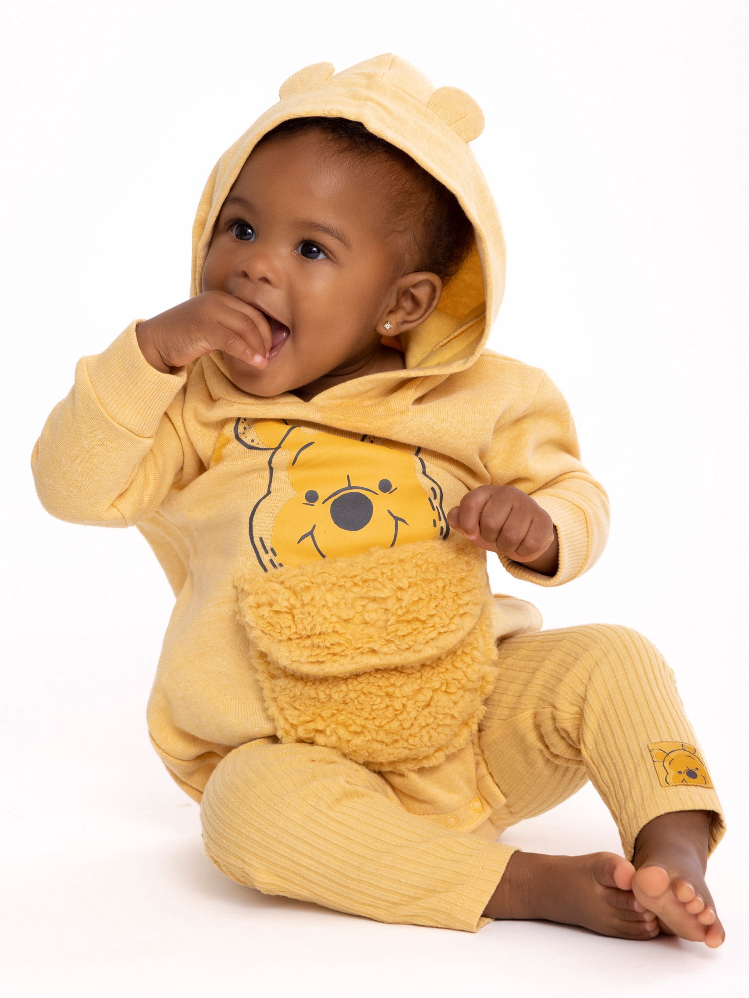 Disney Winnie The Pooh Newborn Baby Boys Hooded Bodysuit and Pants, 2-Piece Outfit Set, Sizes 0/3 Months - 24 Months