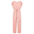 thumbnail image 2 of YIZYIF Girls Chiffon Long Jumpsuit Romper Outfit Ruched Bodice Wide Leg Jumpsuit with Belt Birthday Party Wear Orange Pink 14, 2 of 6