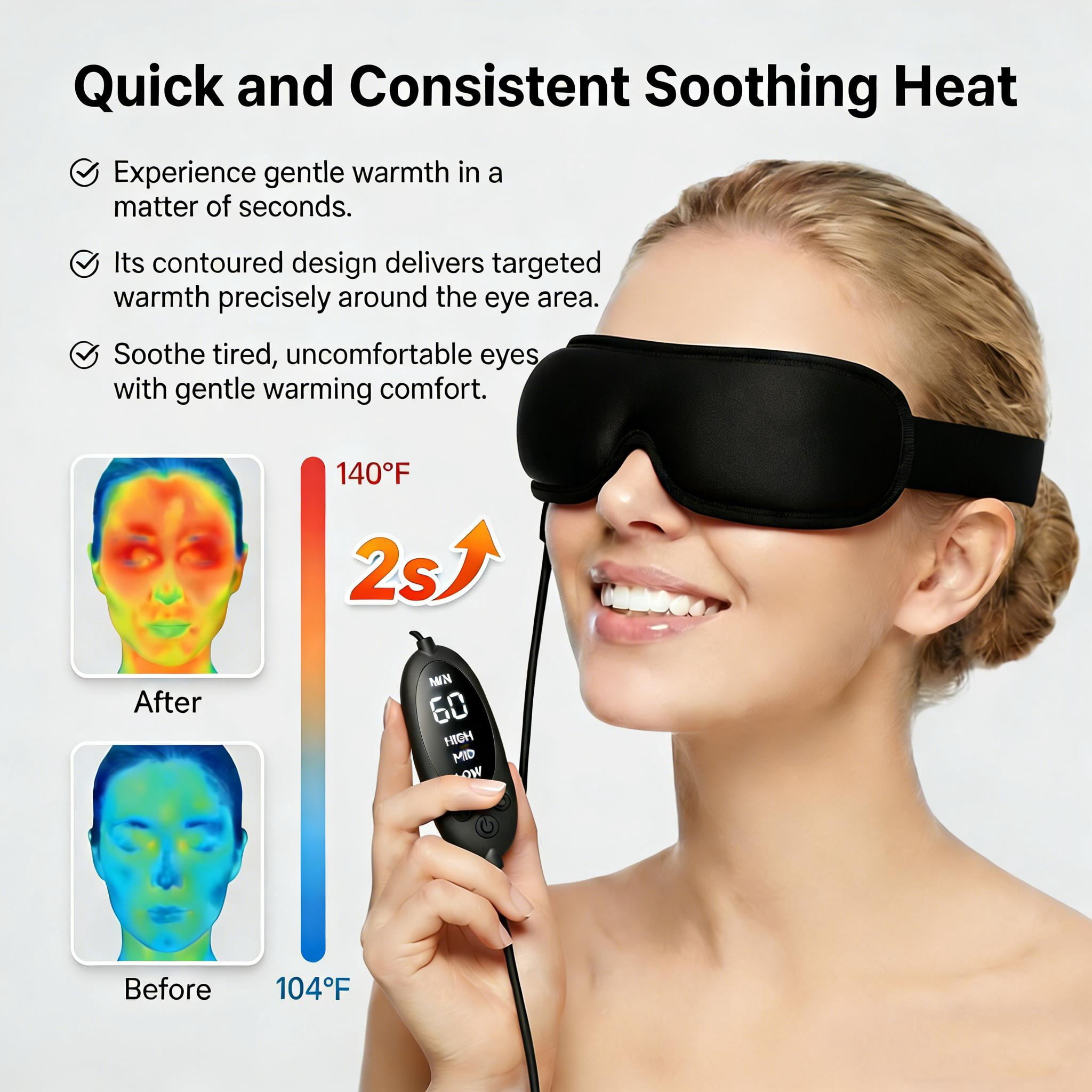 FACEMOON USB Powered Heated Eye Mask for Dry Eye Relief, Moist Heat Therapy, Sleep Comfort, Washable Travel