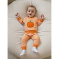 thumbnail image 5 of Loicainy Baby Toddler Girls Boys 2-piece Outfit, 6 12 18 24 Months 2T 3T 4T Long Sleeve Crew Neck Embroidery Pumpkin Sweatshirt with Striped Sweatpants Halloween Clothes Set, 5 of 9
