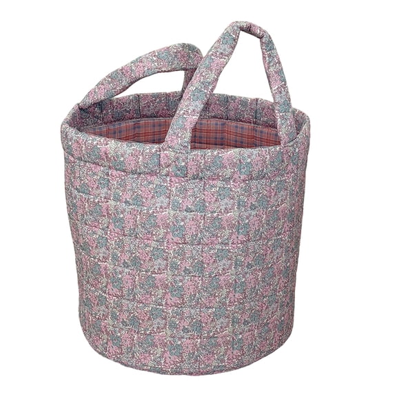 Floral Fabric Storage Basket with Handles, Large Capacity Laundry Basket for Toy Clothes, Foldable Quilted Storage Bag for Nursery Bedroom Room