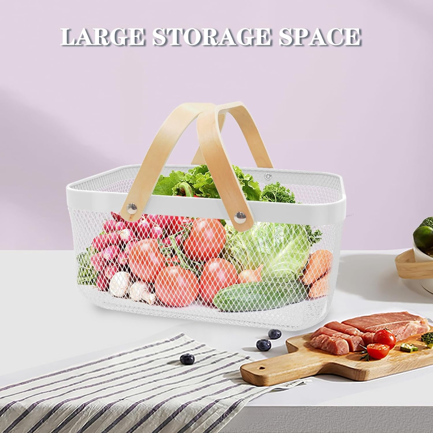 Picnic Harvest Basket Wire Metal Mesh Steel Garden Basket - Produce Storage Basket Multi-Functional Fruit Vegetable Egg Picking Baskets with Handles - Ideal for Kitchen, Bathroom