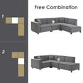 thumbnail image 6 of Euroco 97" Sectional Sofa L-shaped Couch with 2 Pillows, Chenille Fabric 5-seat Sofa with Chaise Lounge for Living Room, Apartment, Office, Gray, 6 of 8