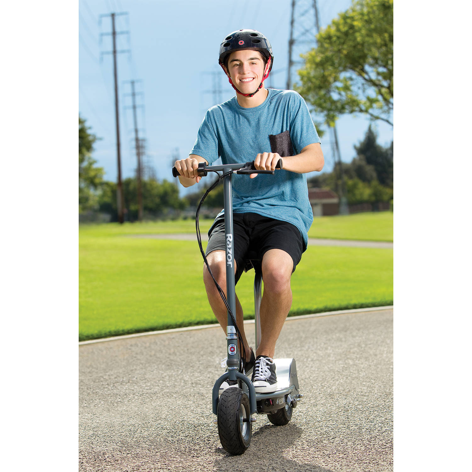 Razor E300S Seated Electric Scooter - Gray, for Ages 13+ and up to 220 lbs, 9" Pneumatic Front Tire, Up to 15 mph & up to 10-mile Range, 250W Chain Motor, 24V Sealed Lead-Acid Battery - image 4 of 12