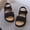 Black, variant on Girls Sandals with Strap, Open Toe PU No Slip Soft Sole Flat Sandals Beige Size 7(Toddler)
